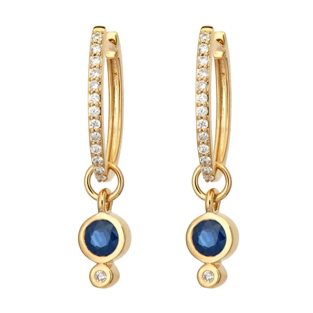 SINGLE | Blue Sapphire + Diamond Bezel Earring Charm | 14k