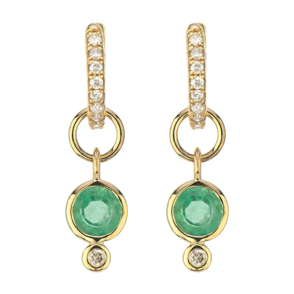 SINGLE | Emerald + Diamond Bezel Earring Charm | .012c 14k