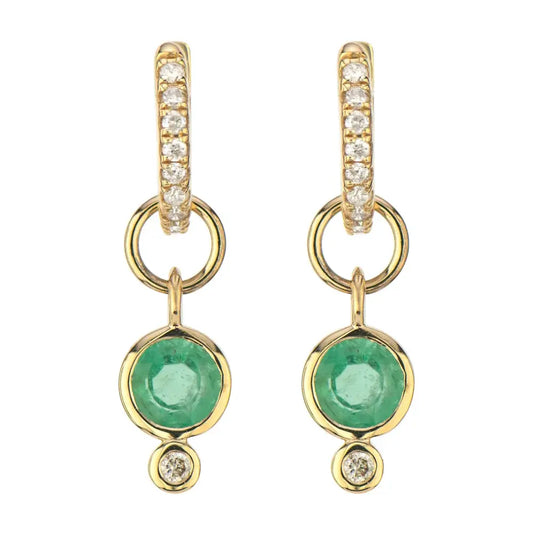 SINGLE | Emerald + Diamond Bezel Earring Charm | .012c 14k