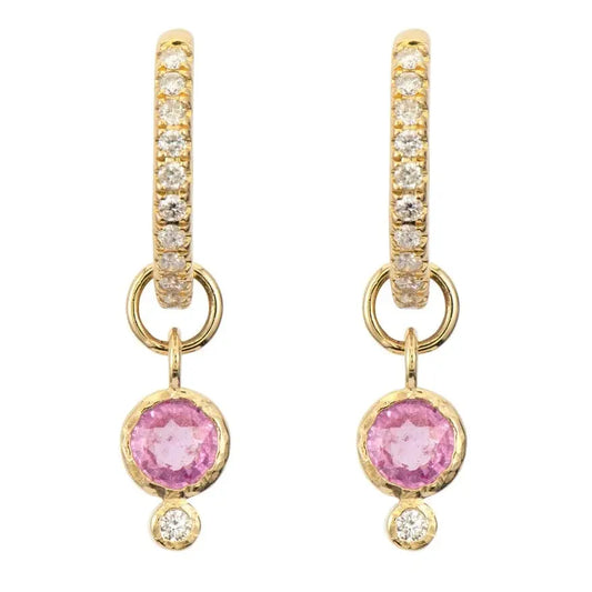 SINGLE | Pink Sapphire + Diamond Bezel Earring Charm | .012c GSI 14k