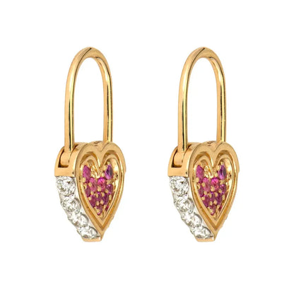 SINGLE | Pink Sapphire + Diamond Heart Lock Hoop Earring Charm | .14c + .27c 14k