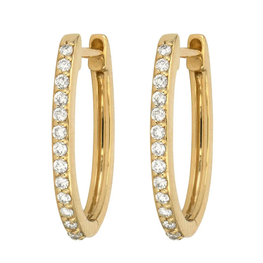 SINGLE | Pave Diamond Oval Hoop Earring | .10c 14k