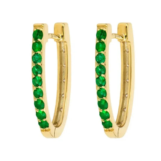SINGLE |Emerald + Diamond Reversible Oval Hoop Earring | .09c 14k