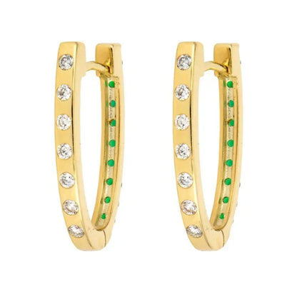 SINGLE |Emerald + Diamond Reversible Oval Hoop Earring | .09c 14k