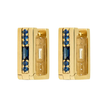 SINGLE |  Blue Sapphire + Diamond Reversible Rectangular Hoop Earring | .26c 14k