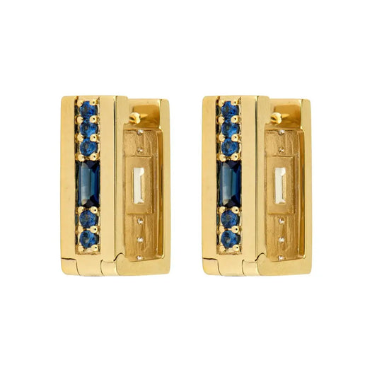 SINGLE |  Blue Sapphire + Diamond Reversible Rectangular Hoop Earring | .26c 14k