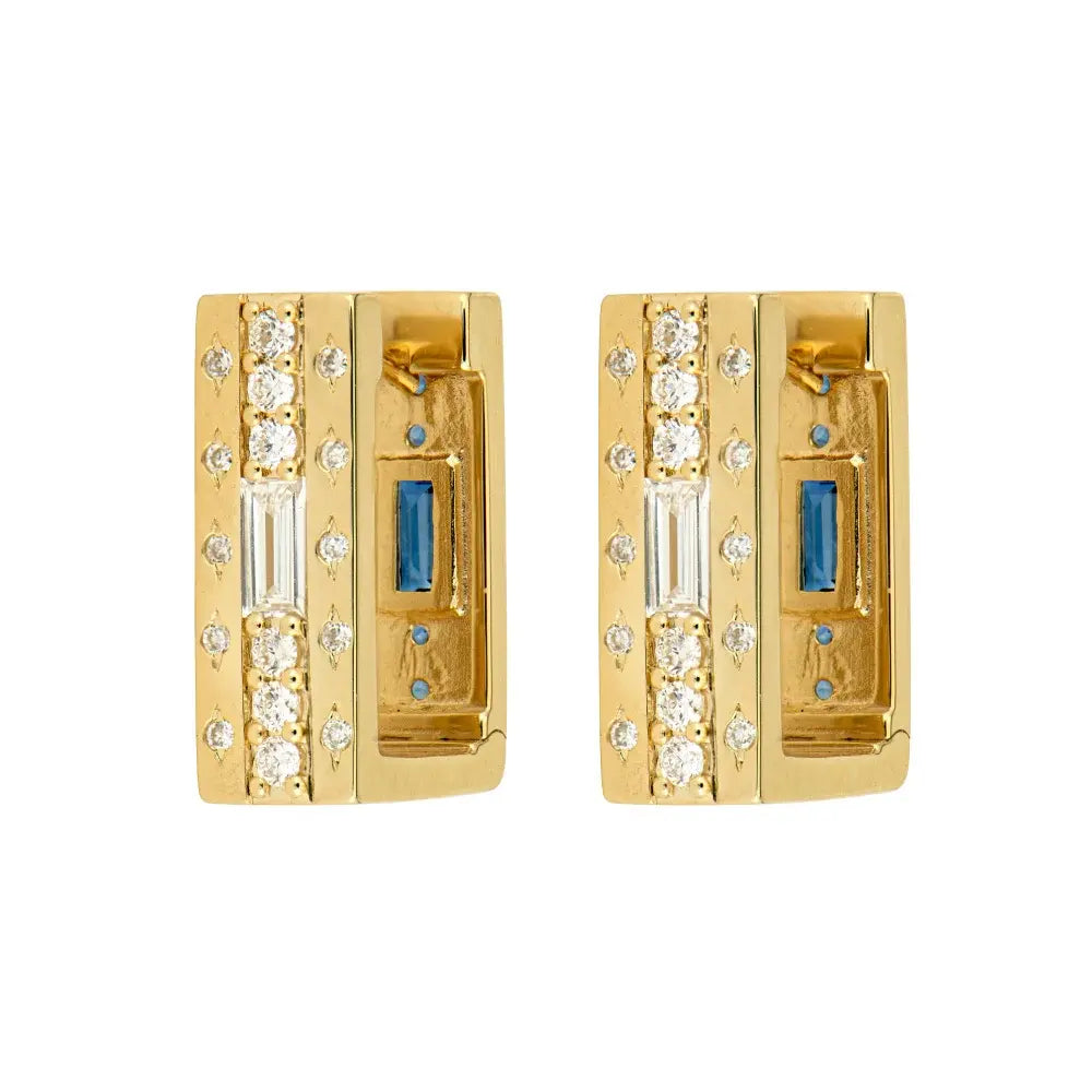 SINGLE |  Blue Sapphire + Diamond Reversible Rectangular Hoop Earring | .26c 14k