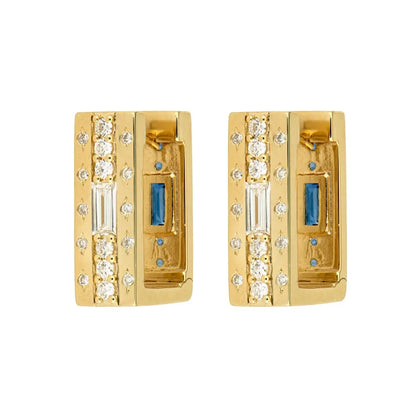 SINGLE |  Blue Sapphire + Diamond Reversible Rectangular Hoop Earring | .26c 14k