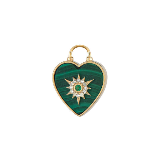 Malachite + Emerald Diamond Heart Earring Charm or Pendant | .03c GSI 14k