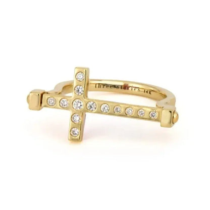Emerald Baguette + Diamond Double Sided Cross Flip Ring | .26c GSI S7 14k