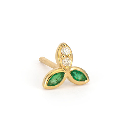 SINGLE | Emerald + Diamond Petal Stud Earring
