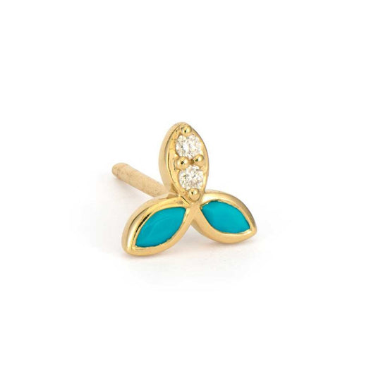 SINGLE | Turquoise + Diamond Petal Stud Earring | .01c 14k
