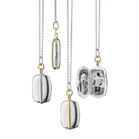 Slim Brie Two-Toned Locket + Chain Necklace | 18k YG 16+2in Sterling Silver