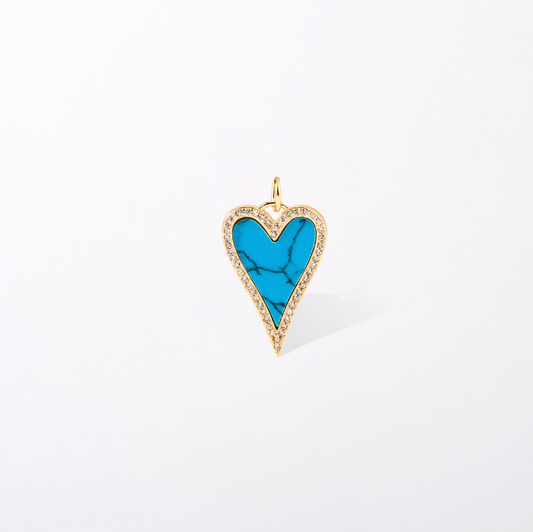 Turquoise + Crystal Heart Charm Pendant