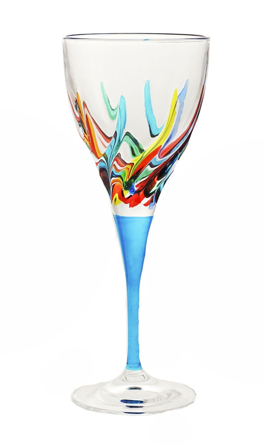 Murano Italian Crystal Wine Glass | Swirls Rainbow Turquoise 8.75oz