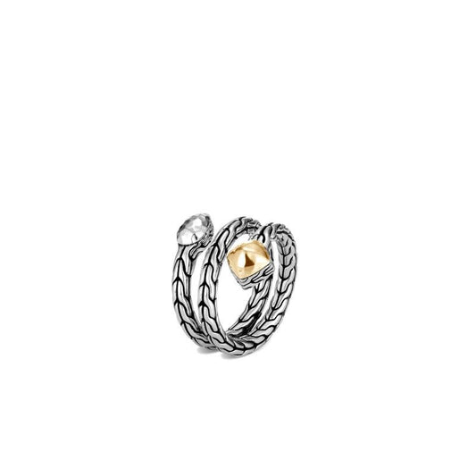 Classic Hammered Chain Coil Ring in Silver and 18K Gold
