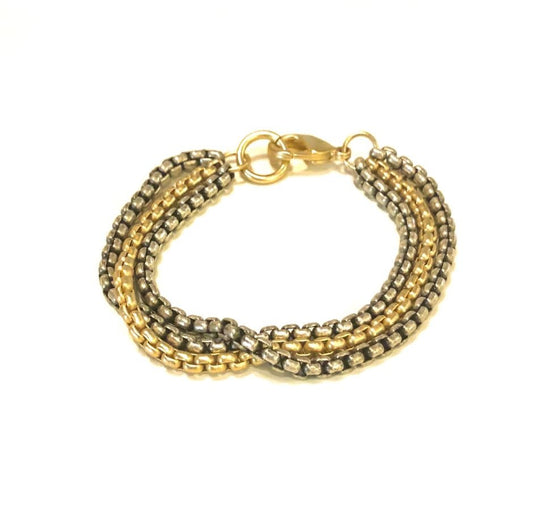 Tyler Three Strand Bracelet | Mixed Gold + Antique Silver