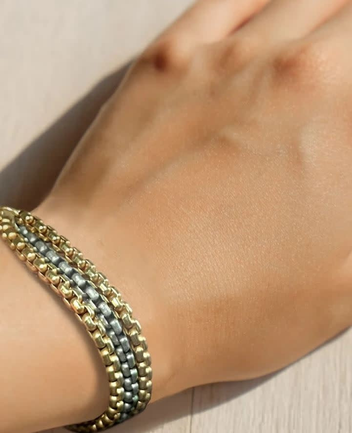 Tyler Three Strand Bracelet | Mixed Gold + Antique Silver