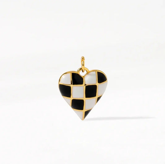 Checkered Heart Charm Pendant | Gold