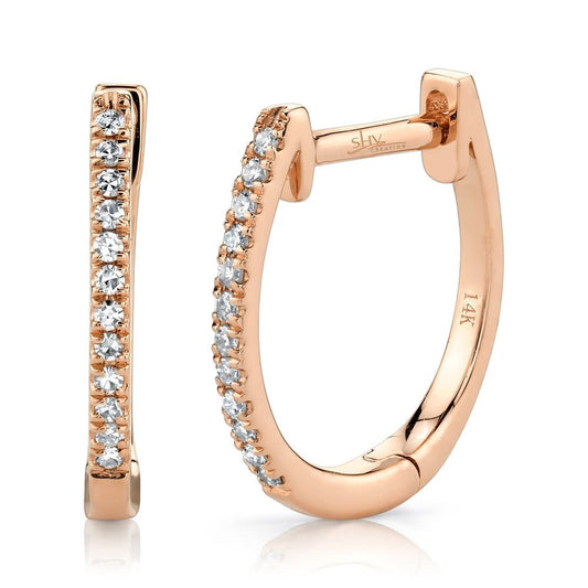 Diamond Huggie Hoop Earrings | .08c 14k RG