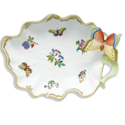 Herend Queen Victoria Large Leaf Dish w/Butterfly | 10.75in