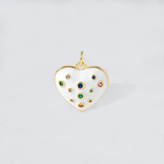 White Enamel + Crystal Bubble Heart Charm Pendant