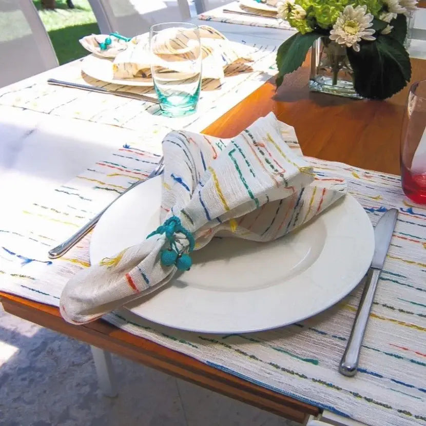 Linen Blend Napkins Set of 4 | White + Multi-Color 20x20in
