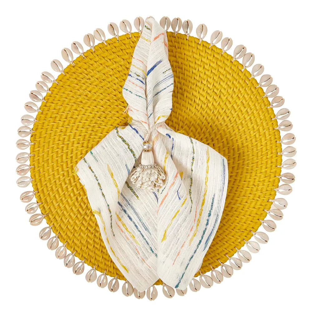 Linen Blend Napkins Set of 4 | White + Multi-Color 20x20in