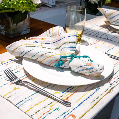Linen Blend Napkins Set of 4 | White + Multi-Color 20x20in