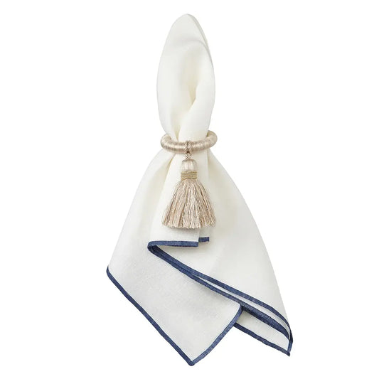 Linen Napkins Set of 4 | White with Sea Blue Trim 20x20in