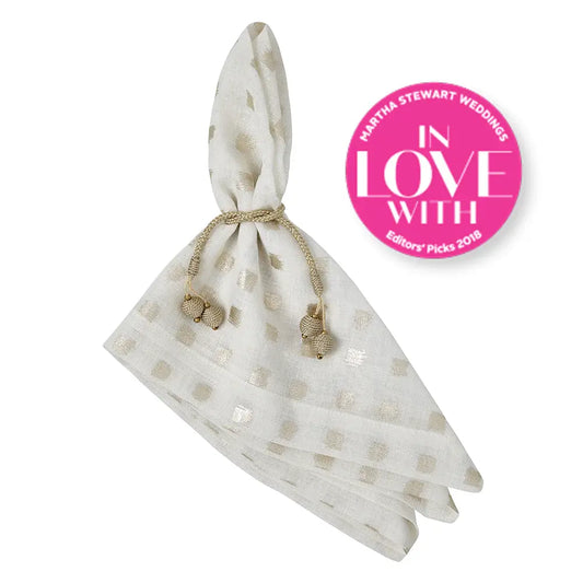Linen Blend Napkins Set of 4 | White + Gold Foil Block 20x20in