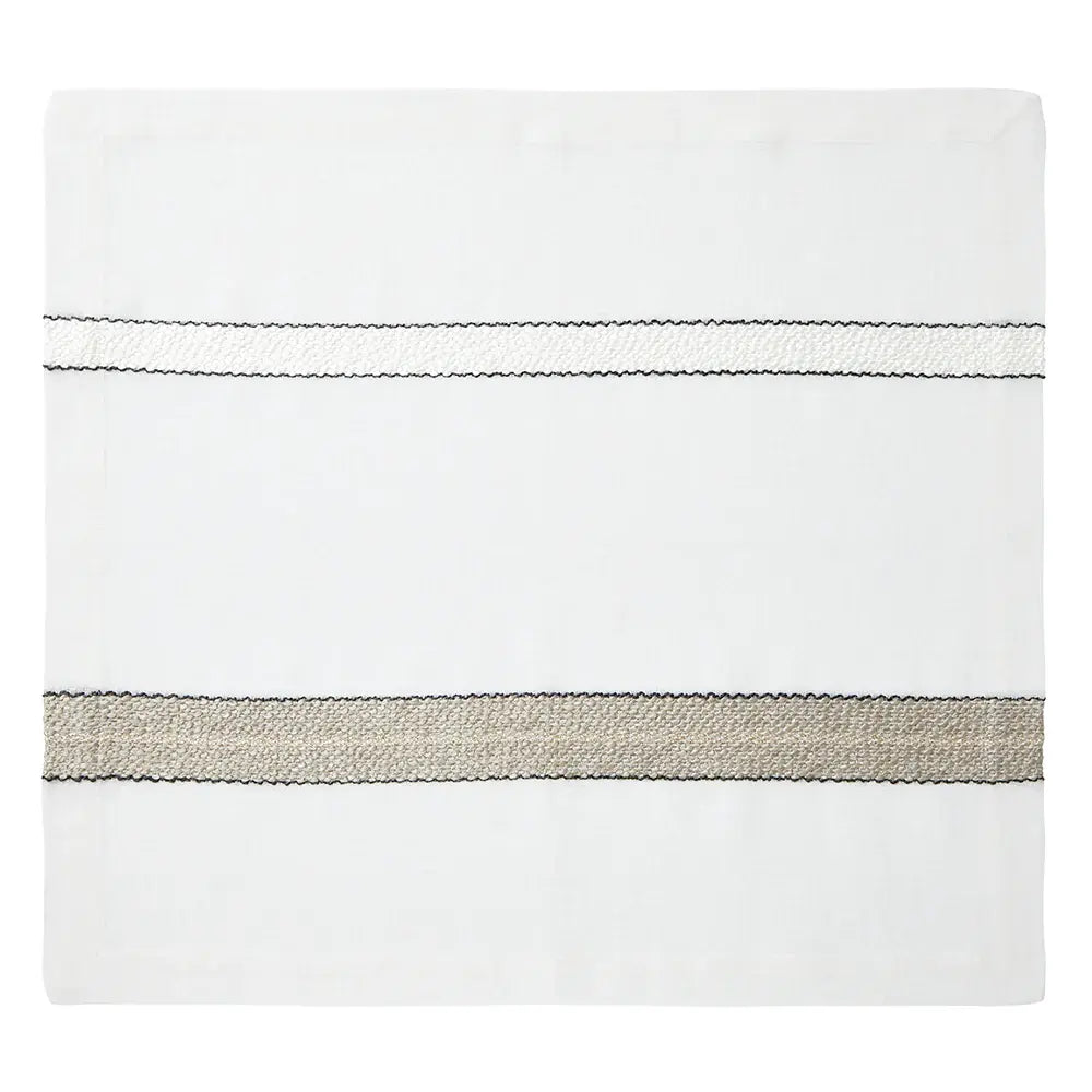 Linen Blend Napkins Set of 4 | White with Natural + Black Trim 20x20in