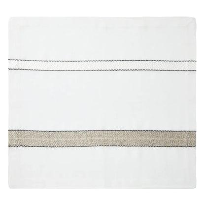 Linen Blend Napkins Set of 4 | White with Natural + Black Trim 20x20in
