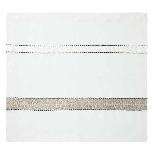Linen Blend Napkins Set of 4 | White with Natural + Black Trim 20x20in