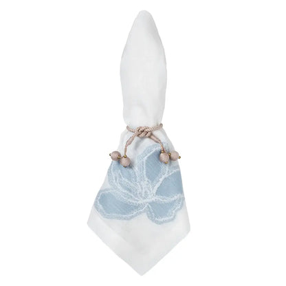 Linen Blend Napkins Set of 4 | Light Blue + White Floral 20x20in