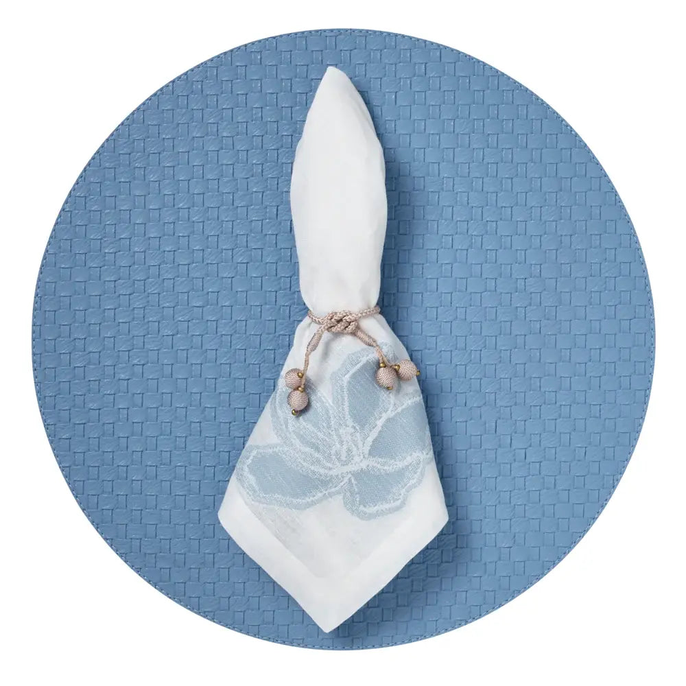 Linen Blend Napkins Set of 4 | Light Blue + White Floral 20x20in