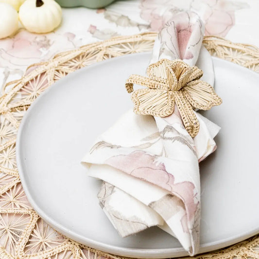 Linen Blend Napkins Set of 4 | White + Rose Pink 20x20in