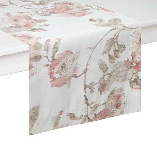 Linen Blend Table Runner | White + Rose Pink 16x90in