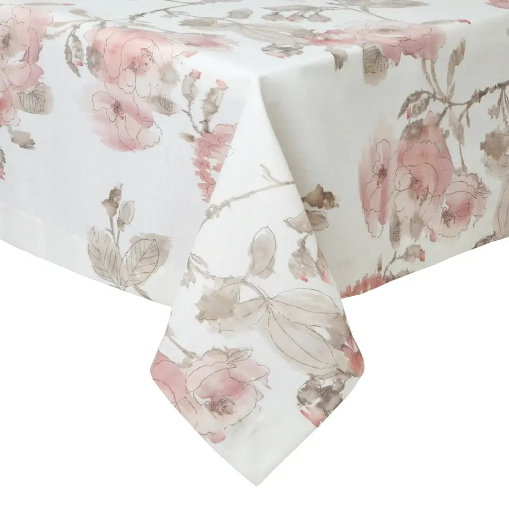 Linen Blend Tablecloth | White + Rose Pink 90in Round