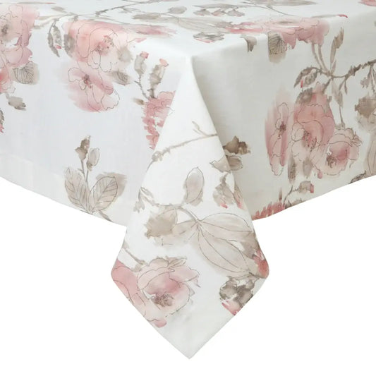Linen Blend Tablecloth | White + Rose Pink 90in Round