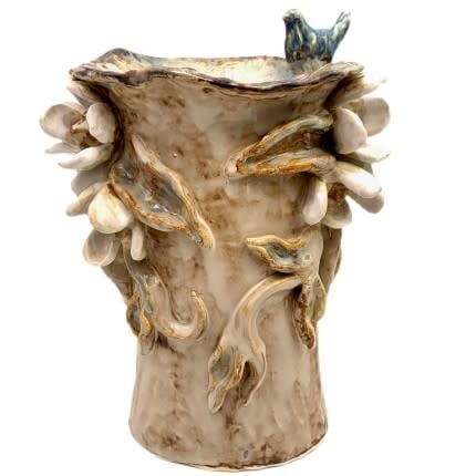 Vase Blue Bird Flower & Vine High Country 8x8.5