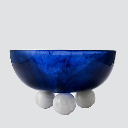 Resinware Handcrafted High Polish Medium Bowl |9x5.5in Azure + Snow