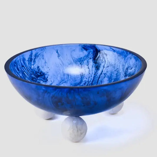 Resinware Handcrafted High Polish Large Bowl |12.2x6.3in Azure + Snow