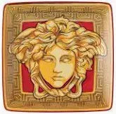 Versace Medusa Amplifed Golden Coin Red Square Canape Dish | 4.75in