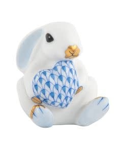 Herend White Bunny with Heart | 2in Blue