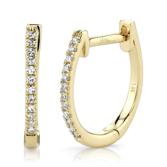 Diamond Huggie Hoop Earrings | 14k Yellow Gold .08c