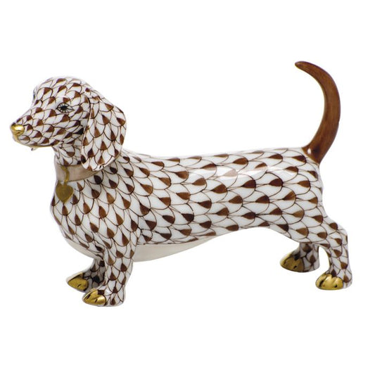 Herend Fish Scale Chocolate Dachshund Figurine | 3.25in