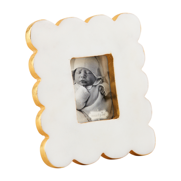 Marble + Gold Edge Scallop Picture Frame | 6.25x5.5in