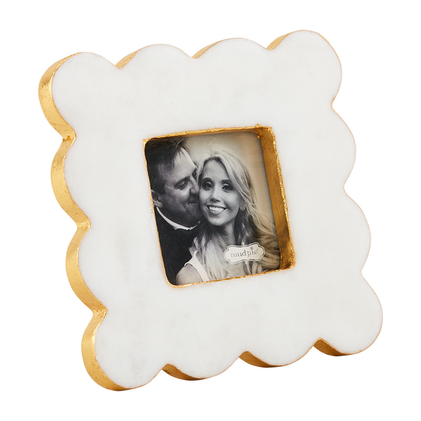 Marble + Gold Edge Scallop Picture Frame | 3x3in Square