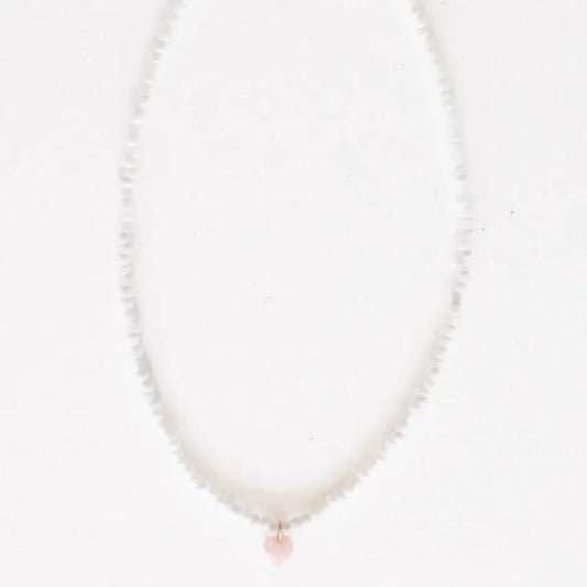 Whitney Rose Quartz Heart White Beaded Necklace|12.5in + 2in Ext